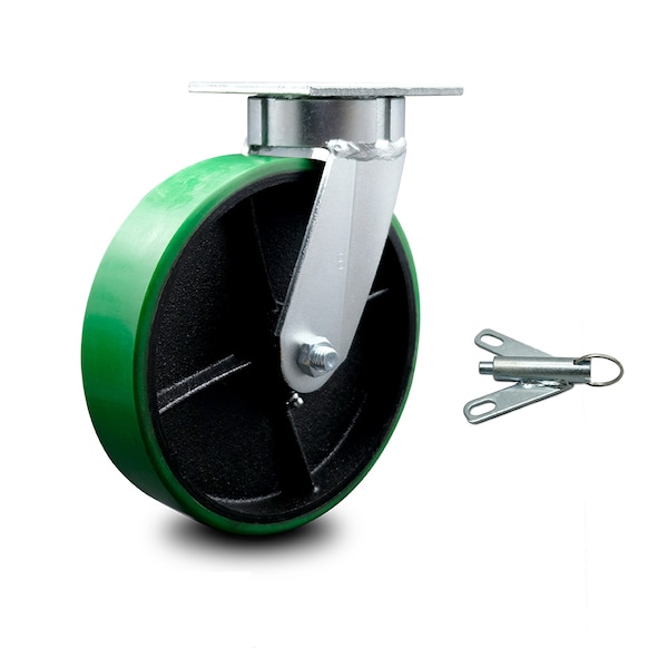 8 Inch Kingpinless Green Poly on Steel Wheel Swivel Caster with Swivel Lock SCC